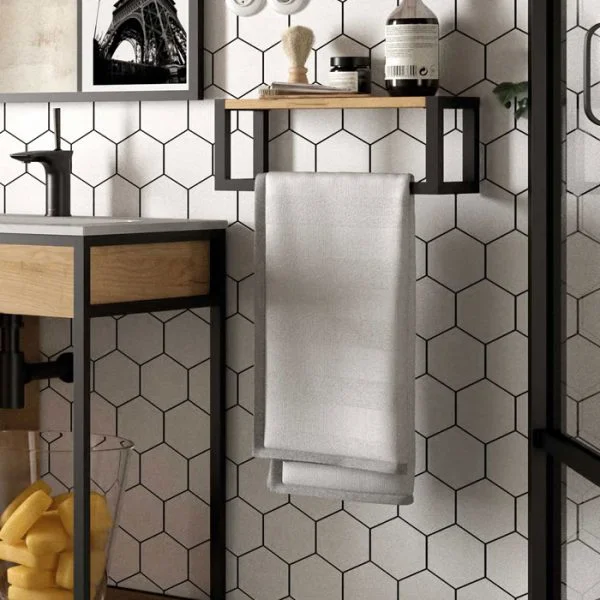 Banyo-Duvar-Rafı,-Banyo-Düzenleyici-Organizer-,-Ahşap-&-Metal-Banyo-Duvar-Rafı