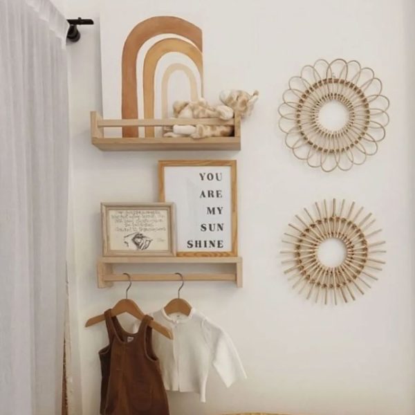 2'li-Montessori-Çocuk-Odası-Eğitici-Kitaplık-Raf-Seti,-Ahşap-Duvar-Rafı