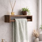 Ceviz Ahşap Banyo Rafı Havluluk | Dekoratif Duvar Rafı Banyo Mutfak Düzenleyici Askılı Çok Amaçlı Raf - Görsel 3